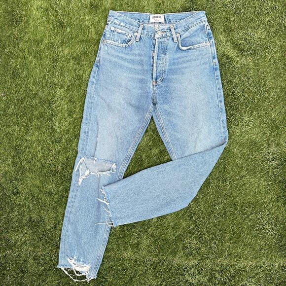 Agolde Denim Jeans Jamie 100% Cotton Distressed Raw Hem Light Wash High Rise 26 - Picture 1 of 11